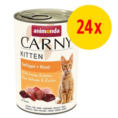 Fai scorta! animonda Carny Kitten 24 x 400 g Alimento umido per gatti Mix (Manzo & Pollame + Vitello, Pollo & Tacchino)