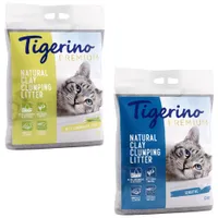 Pakiet mieszany Tigerino Premium, 2 x 12 kg - Zapach trawy cytrynowej + żwirek nieperfumowany