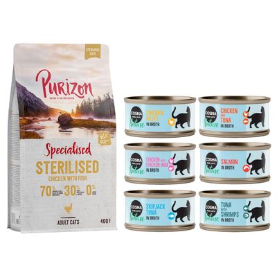 Offre découverte Purizon, 400 g + lot mixte Cosma Nature, 6 x 70 g lot 1 : Purizon Sterilised poulet, poisson + Cosma Nature