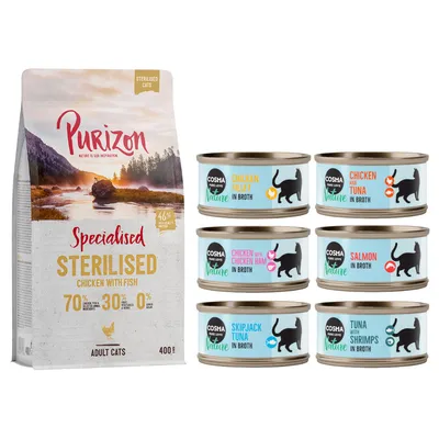Tutustumispaketti: Purizon 400 g & Cosma Nature 6 x 70 g - setti 4: Purizon Chicken & Fish Sterilised Tutustumispaketti: Purizon 400 g & Cosma Nature 6 x 70 g - setti 4: Purizon Chicken & Fish Sterilised