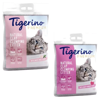 Korzystny dwupak: Tigerino, żwirek dla kota, 2 x 12 kg - Pakiet mieszany: puder dziecięcy + biała róża Korzystny dwupak: Tigerino, żwirek dla kota, 2 x 12 kg - Pakiet mieszany: puder dziecięcy + biała róża
