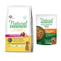 2 kg Natural Trainer Small & Toy + 2 x 100 g passendes Nassfutter gratis! - Adult mit Prosciutto Crudo + 2 x 100 g Truthahn