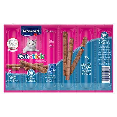 Vitakraft CatStick classic mit Lachs, 95% Fleisch und Fisch, zuckerfreie Rezeptur, getreidefrei. Packung mit 6 Sticks, Gesamtmenge: 24x.