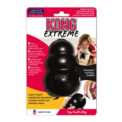 KONG Extreme для собак с сильной жевательной активностью, из прочной натуральной резины. Поддерживает здоровье зубов и десен. Размер Large: 13-30 кг. Сделано в США. Можно наполнить лакомствами.