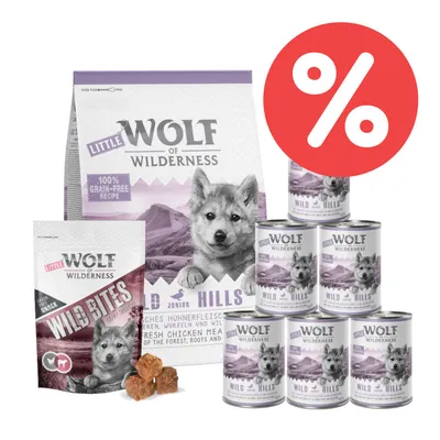 Little Wolf of Wilderness Wild Hills Junior. 100% grain-free Rezept mit frischem Hühnerfleisch, Wurzeln und Wildkräutern. Prozent-Symbol für Rabatt. Little Wolf of Wilderness Wild Hills Junior. 100% grain-free Rezept mit frischem Hühnerfleisch, Wurzeln und Wildkräutern. Prozent-Symbol für Rabatt.