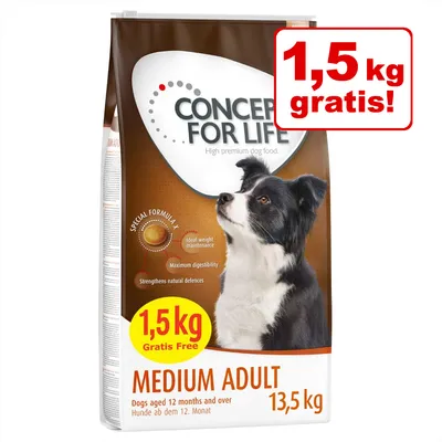 CONCEPT FOR LIFE Medium Adult, 13,5 kg, 1,5 kg gratis. Für Hunde ab dem 12. Monat. Special Formula: Ideal weight maintenance, maximum digestibility, strengthens natural defences.