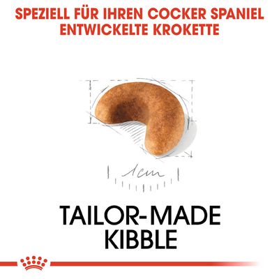 Speziell für Cocker Spaniel entwickelte Krokette, maßgeschneidert mit einer Größe von 1 cm. Text: Tailor-Made Kibble.