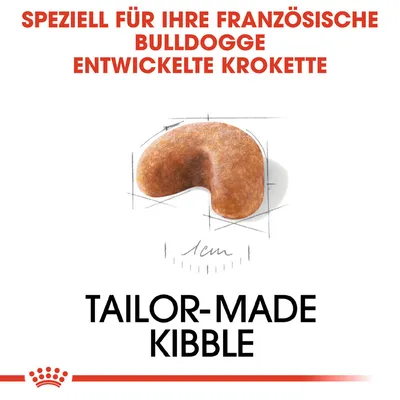 Posebno za francoske buldoge razvite brikete s prilagojeno obliko, velikost približno 1 cm.