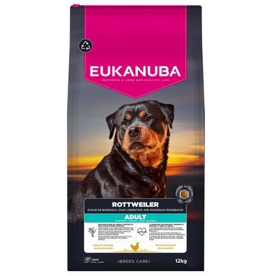 Eukanuba Rottweiler Adulte, riche en poulet, 12 kg. Pour chiens adultes à partir de 15 mois. Breed Care. Favorise une vie longue et saine.