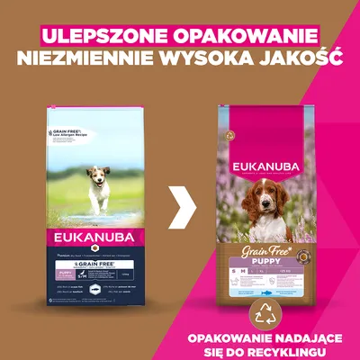 Eukanuba Grain Free Puppy Small & Medium Breed, ryba morska - 12 kg