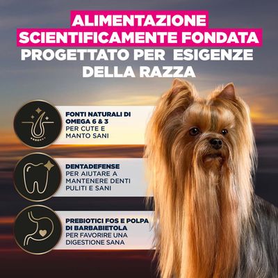 Alimentazione scientificamente fondata, progettata per le esigenze della razza. Fonti naturali di Omega 6 e 3, Dentadefense, prebiotici FOS e polpa di barbabietola.