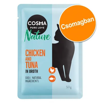 Cosma Pure Love Nature Chicken and Tuna in Broth, 100% natural ingredients, 50 g, Csomagban felirattal a csomagoláson