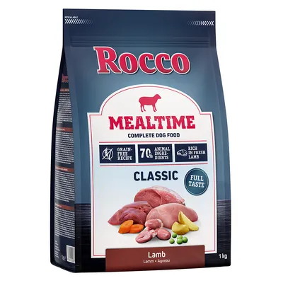 Rocco Mealtime Classic αρνί, συνταγή χωρίς δημητριακά, 70% ζωικά συστατικά, πλούσιο σε φρέσκο αρνί. Σακούλα 1 kg.