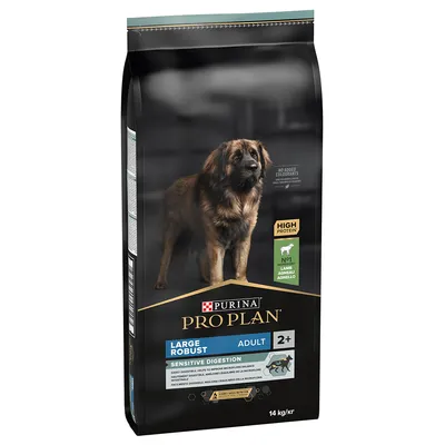 Purina Pro Plan Large Robust Adult 2+, чувствително храносмилане, високо съдържание на протеин, №1 агнешко, без оцветители, опаковка 14 кг.
