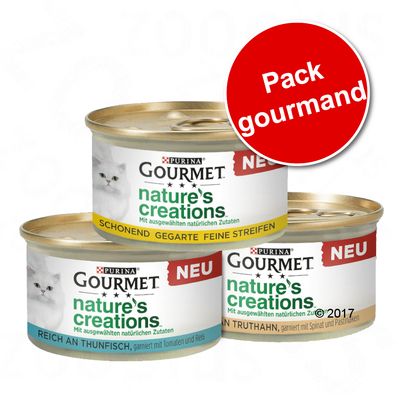 Gourmet Nature's Creations Mini bouchées lot 3 saveurs 36 x 85 g pour chat lot 3 saveurs : poulet, dinde et thon