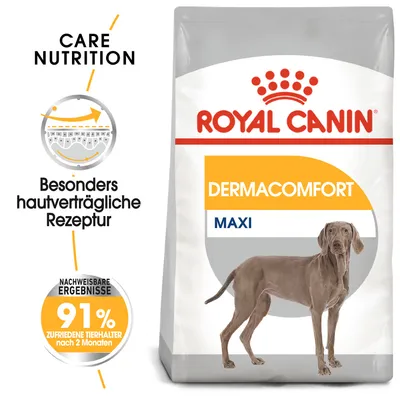 Royal Canin Dermacomfort Maxi. Posebno koži prijazna receptura. Dokazani rezultati: 91 % zadovoljnih lastnikov po 2 mesecih.