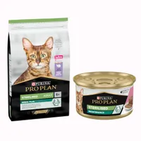 Pack bi-nutrition : PURINA PRO PLAN 10 kg de croquettes + 24 boîtes de 85 g - 10 kg Sterilised riches en dinde + 24 x 85 g Sterilised thon, saumon