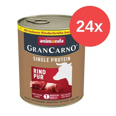 Animonda GranCarno Single Protein Rind Pur, 100% frische Zutaten, ohne Getreide und Gluten, mit leckerer Rinderbrühe hergestellt. Packung enthält 24 Dosen.