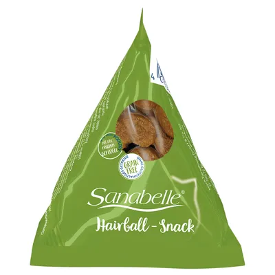 Sanabelle Hairball-Snack, зеленая упаковка, с большим количеством свежей птицы, без зерна, без искусственных добавок.