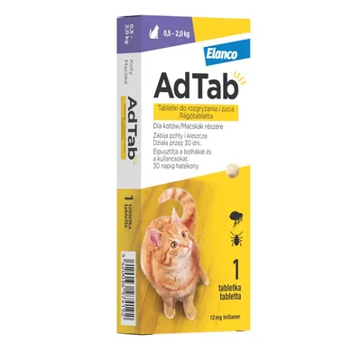 AdTab™ tabletka do rozgryzania i żucia przeciw pchłom i kleszczom dla kotów - 1szt., 48 mg, dla kotów o wadze 2 - 8 kg