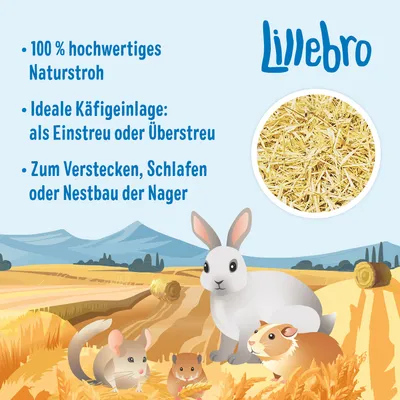Lillebro. 100 % hochwertiges Naturstroh, ideale Käfigeinlage als Einstreu oder Überstreu, zum Verstecken, Schlafen oder Nestbau der Nager.
