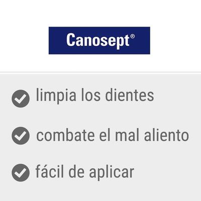 Canosept: limpia los dientes, combate el mal aliento, fácil de aplicar.