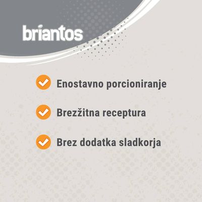 briantos. Enostavno porcioniranje, brežžična receptura, brez dodatka sladkorja.
