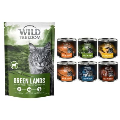 Wild Freedom pack nutrición mixta: pienso 400 g + latas 6 x 200 g Green Lands con cordero + latas en pack mixto