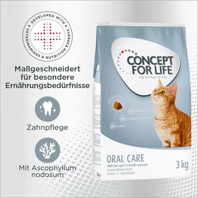 Concept for Life Oral Care Katzenfutter, massgeschneidert für besondere Ernährungsbedürfnisse, mit Ascophyllum nodosum, unterstützt Zahnpflege. Für ausgewachsene Katzen ab 12 Monaten, 3 kg.