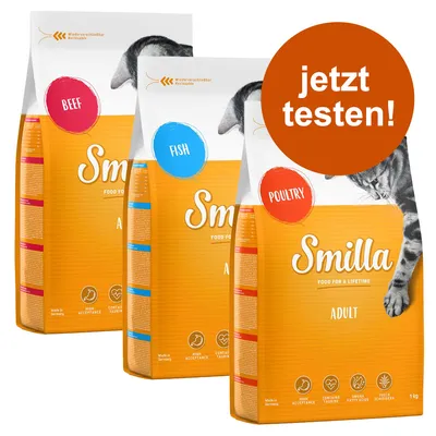 Smilla Adult Katzenfutter in drei Sorten: Beef, Fish und Poultry. Wiederverwendbare Verpackung. Jetzt testen!