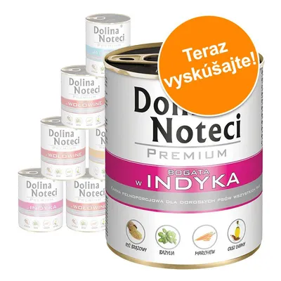 Dolina Noteci Premium, konzervy pre psov s textom Teraz vyskúšajte! Viditeľné príchute: indyk, wołowina, jagnięcina. Zloženie: ryž hnedý, bazalka, mrkva, ľanový olej.
