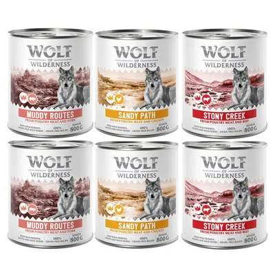 Wolf of Wilderness Senior Pachet mixt - Cu multă pasăre proaspătă 6 x 800 g: 2xPasăre cu vită, 2xPasăre cu porc, 2xPasăre cu pui
