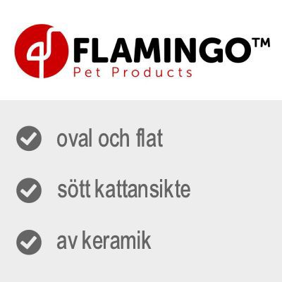 FLAMINGO Pet Products. Oval och flat, sött kattansikte, av keramik.