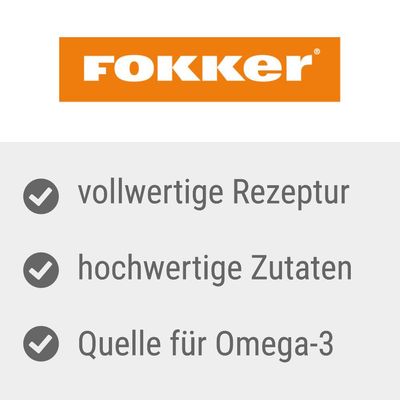Fokker. Vollwertige Rezeptur, hochwertige Zutaten, Quelle für Omega-3.