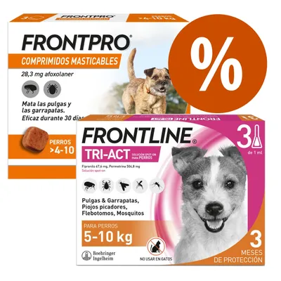 Pack antiparasitarios: pipetas Frontline + comprimidos Frontpro para perros - Pipetas 20-40 kg + comprimidos 25-50 kg