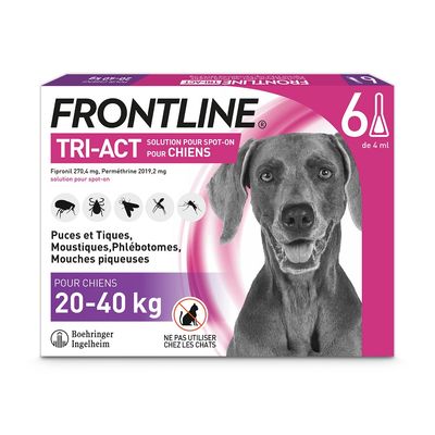 FRONTLINE TRI-ACT, 20 - 40 kg 6 mois de protection (6 pipettes)
