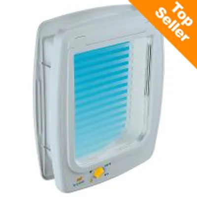 Sportello per animali in plastica con finestra trasparente blu e selettore giallo, etichetta arancione in alto a destra con testo 'Top Seller' Sportello per animali in plastica con finestra trasparente blu e selettore giallo, etichetta arancione in alto a destra con testo 'Top Seller'