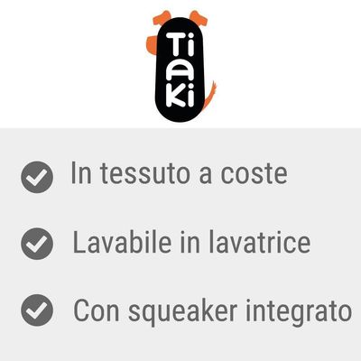 Tiaki. In tessuto a coste. Lavabile in lavatrice. Con squeak integrato.