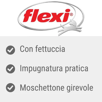 flexi. Con fettuccia, impugnatura pratica, moschettone girevole.