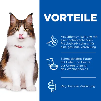Vorteile: ActivBiome+ Nahrung mit Präbiotika-Mischung für gesunde Verdauung, Futter mit Hafer und Gerste zur Unterstützung des Wohlbefindens, reguliert die Verdauung.