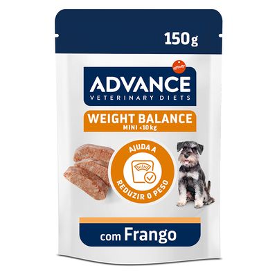 Advance Veterinary Diets Weight Balance Mini <10kg com frango, ajuda a reduzir o peso, embalagem com 8 x 150g (1,200kg).