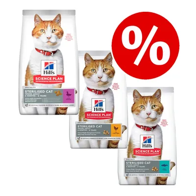 Hill's Young Adult Sterilised Cat con atún y pollo - Pack mixt - Pack mixto: 3 x 1,5 kg (pollo, pato y salmón)