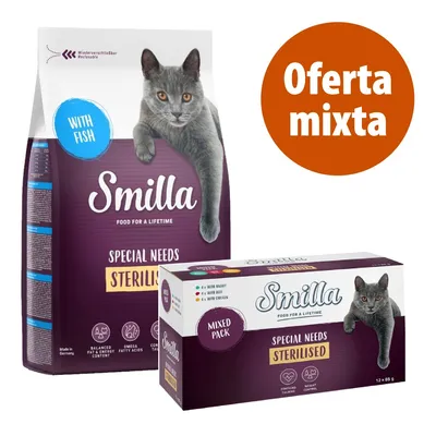 Pack nutrición mixta: pienso + sobres Smilla Sterilised - 1 kg pienso con pescado + 12 x 85 g sobres