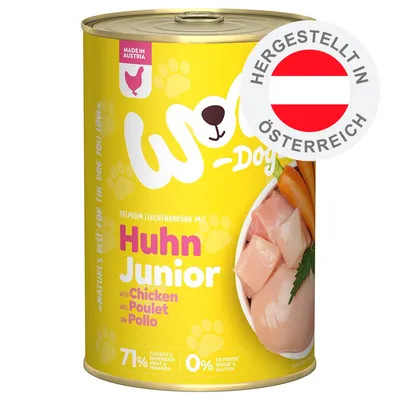 Huhn Junior Premium Feuchtnahrung, 71% Fleisch & Innereien, 0% Getreide & Gluten, hergestellt in Österreich, Made in Austria, mit Chicken, Poulet, Pollo.