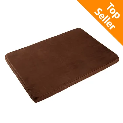 Cuscino rettangolare marrone per animali, angolo in alto a destra con scritta Top Seller su sfondo arancione.