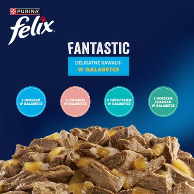 Megapakiet Felix w galarecie, So gut wie es aussieht, 80 x 85 g - Mixpakiet ryb 1 (tuńczyk, łosoś, dorsz, czarniak)