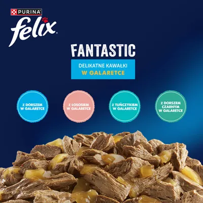 Megapakiet Felix w galarecie, So gut wie es aussieht, 80 x 85 g - Mixpakiet ryb 1 (tuńczyk, łosoś, dorsz, czarniak)