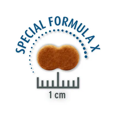 Foderpille med teksten SPECIAL FORMULA X og størrelsesangivelse 1 cm under pillen.