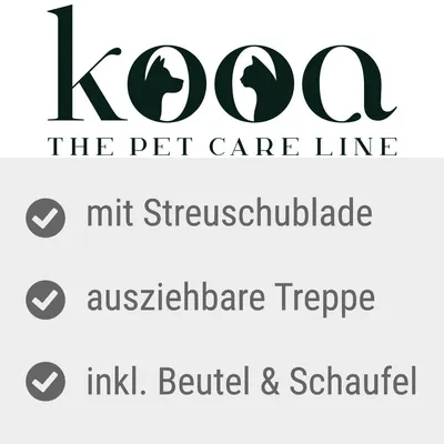 kooa The Pet Care Line. S predalom za steljo, izvlečnimi stopnicami, vključno z vrečko in lopatko.