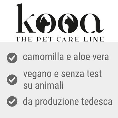 kooa THE PET CARE LINE. camomilla e aloe vera, vegano e senza test su animali, da produzione tedesca.